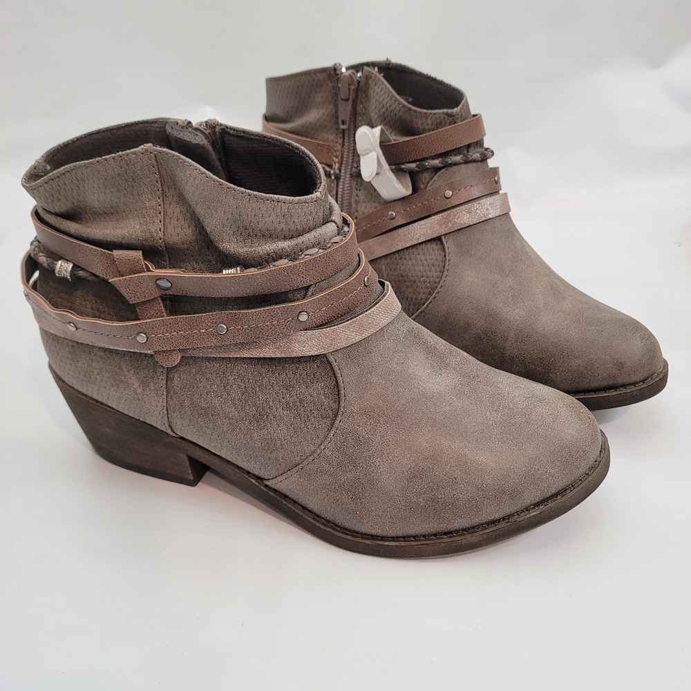 SO Winston Ankle Boots Women 8.5 Brown Strappy Studded Boho Block Heel Bootie